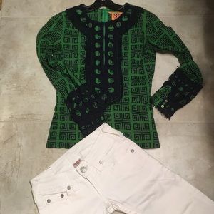 SOLD! Tory Burch Green Top Shirt 0 100% cotton